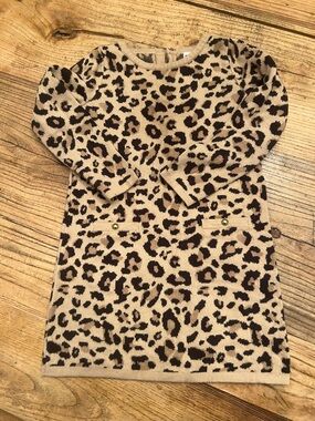 Janie and Jack Girls' Leopard Print Knit Dress - Beige/Brown